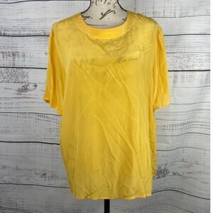 Anna And Frank Silk Top Womens XL Yellow Short Sleeves Crew Keyhole Button Back